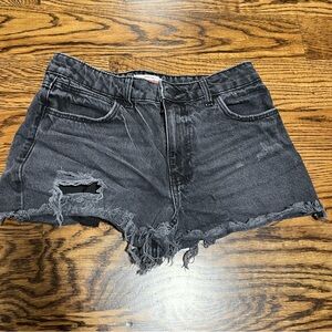 Wrangler Distressed Black Cut Off Jean Shorts with Frayed Hem